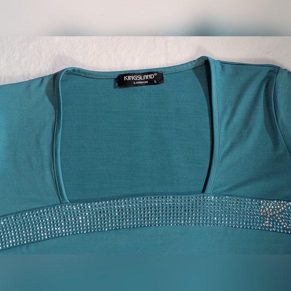 Vintage Stylish Teal Top with Rhinestone Detail - Picture 4 of 8